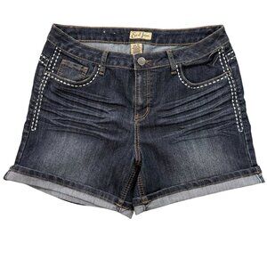 Earl Jean Shorts Womens 12 Embroidered Studded Western Cuffed Dk Wash Denim 32x4